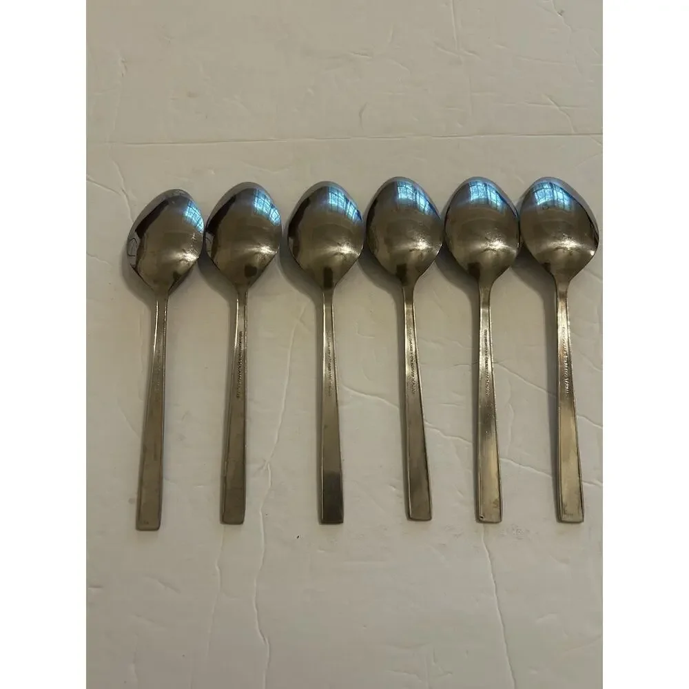 Vintage Customcraft Fluer De Lis Set‎ Of 6 Soup/Dinner Spoon Stainless Flatware